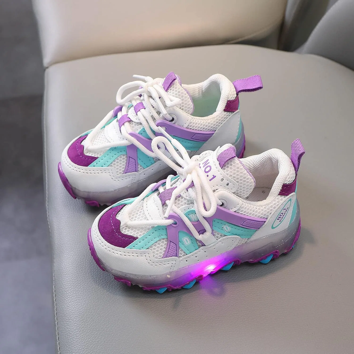 Детские кроссовки для девочек со светящейся подошвой Glittery, Purple — фото 2