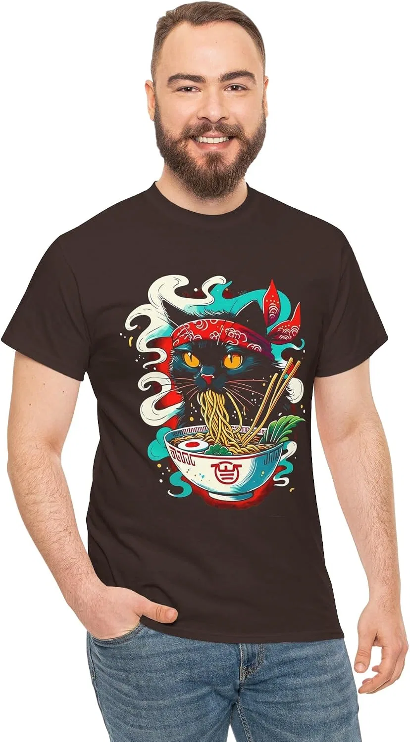 Женская футболка с принтом Ramen Cat, тёмно-шоколадный — фото 4