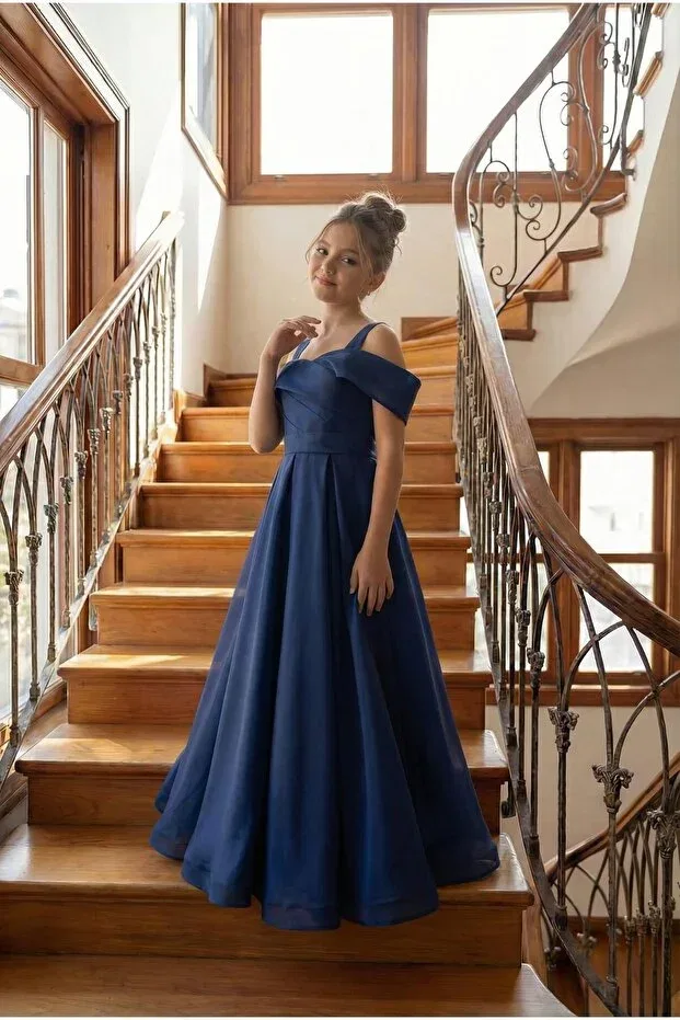 Детское платье для девочек с открытыми плечами Butikhappykids, Navy Blue