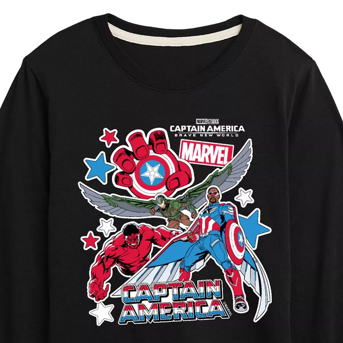 Детский лонгслив с принтом Captain America Sticker Style Marvel, Red — фото 2