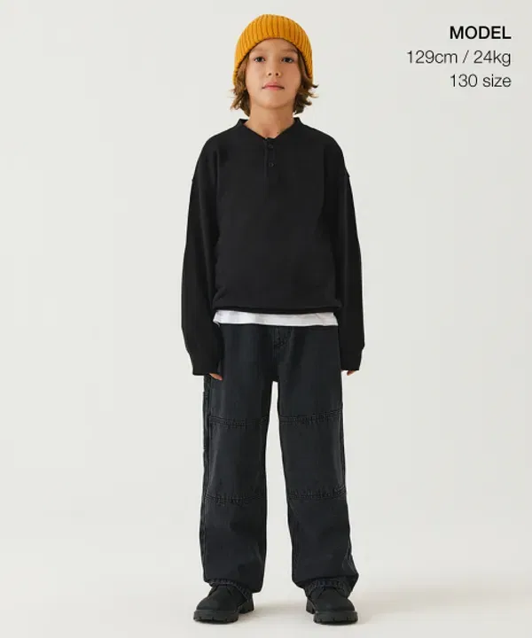 Джинсы широкие с отворотами, Musinsa Standard Kids, стиранный черный — фото 2