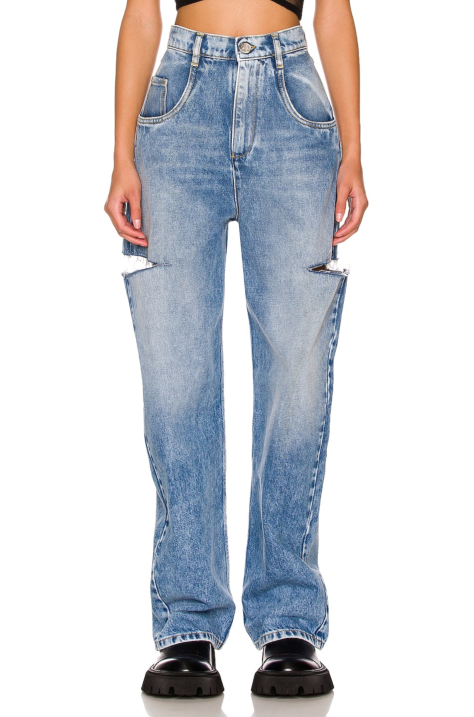 

Джинсы с 5 карманами и боковыми разрезами Maison Margiela, цвет Denim