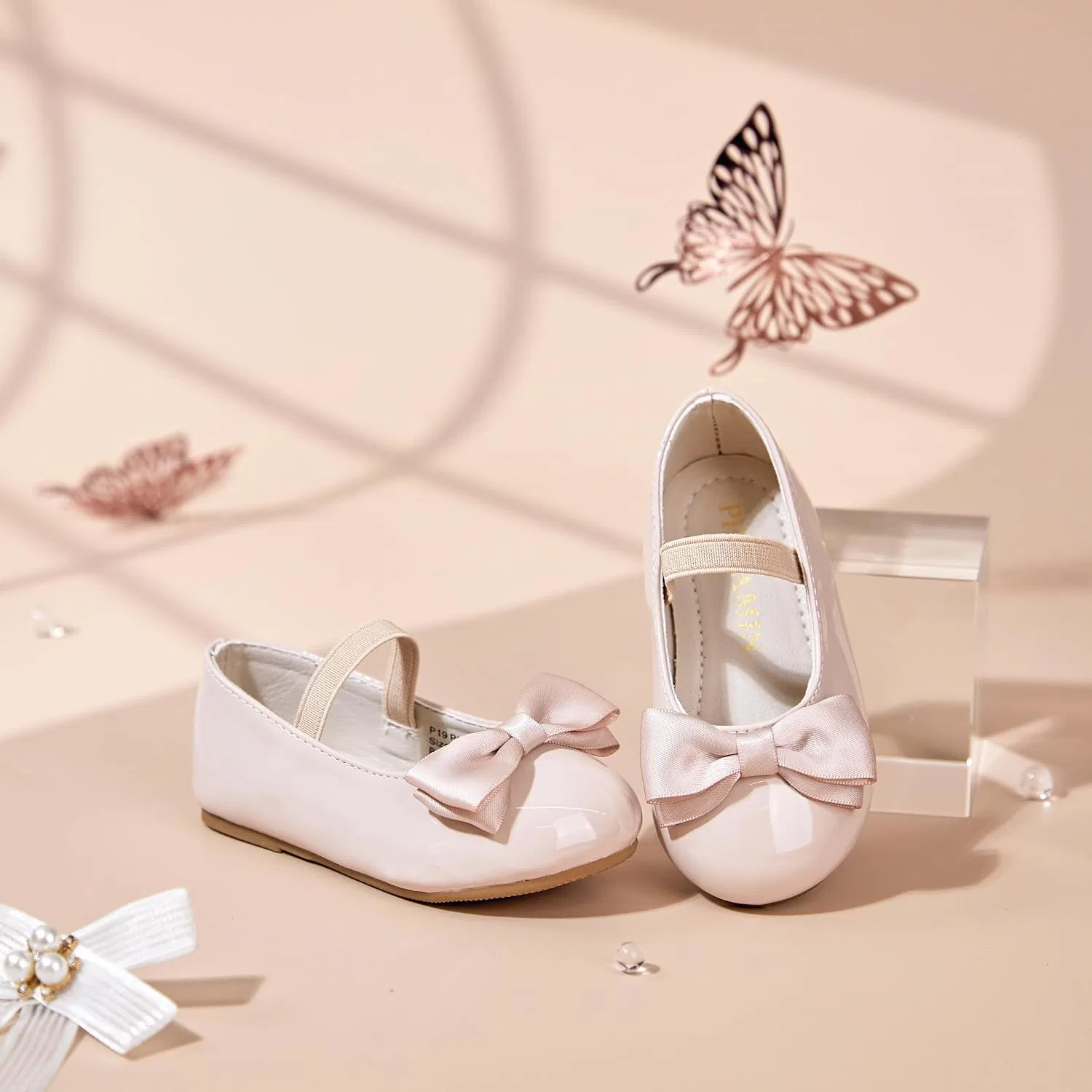 Детские туфли-балетки для девочек с бантом PHIRAMIN, Patent Pink — фото 3