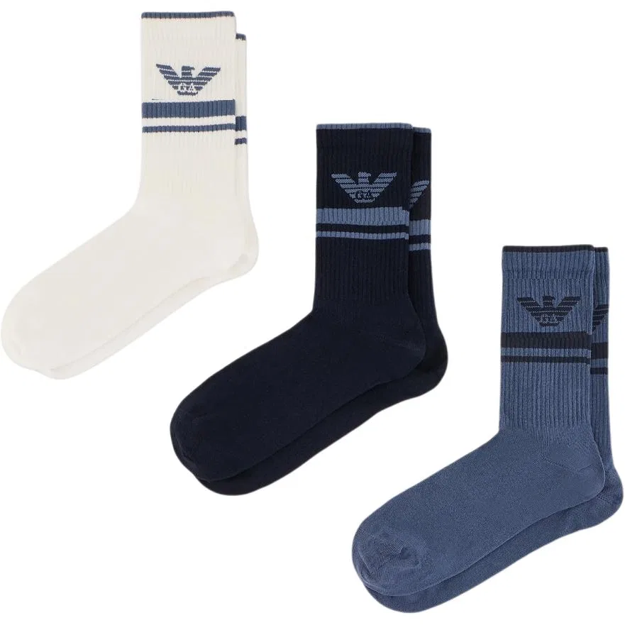 Носки повседневные, 3 пары, Emporio Armani, Marine Blue+Blue+White