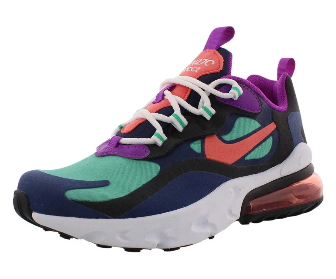 Детские кроссовки для мальчиков с длинным шнурком Air Max 270 React NIKE, Multicolore Blue Void Magic Ember Black Kinetic Green