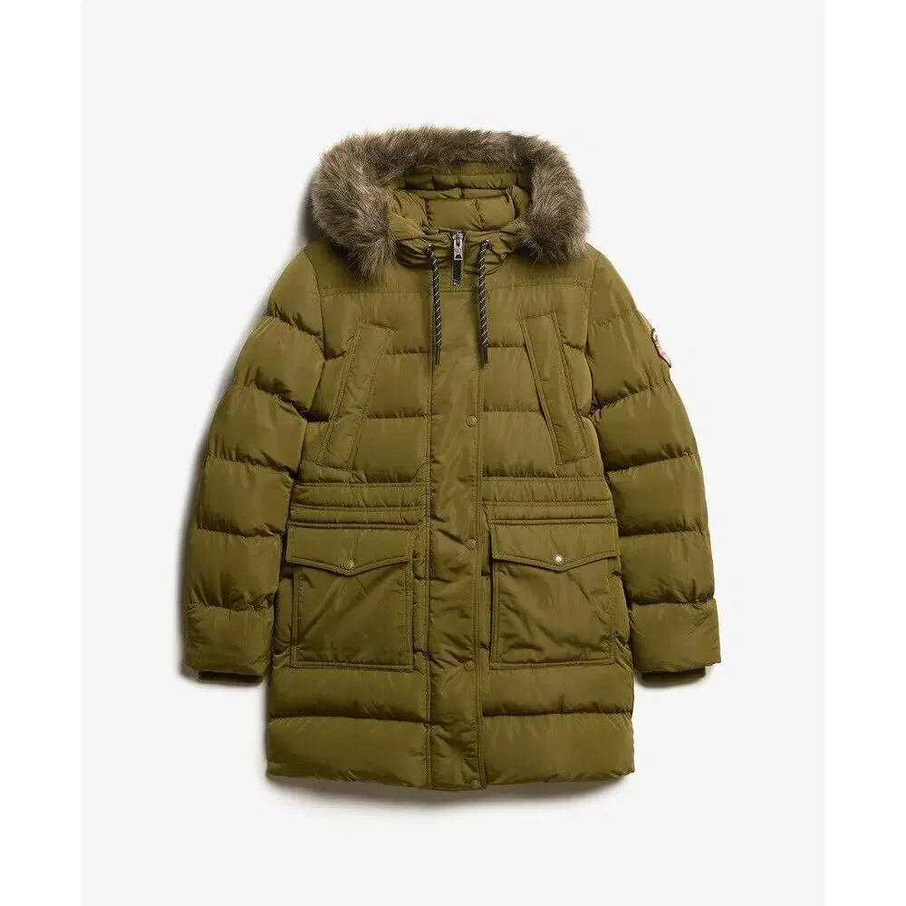 Женская утепленная куртка с капюшоном из искусственного меха Superdry, Grun Dunkelolivgrun