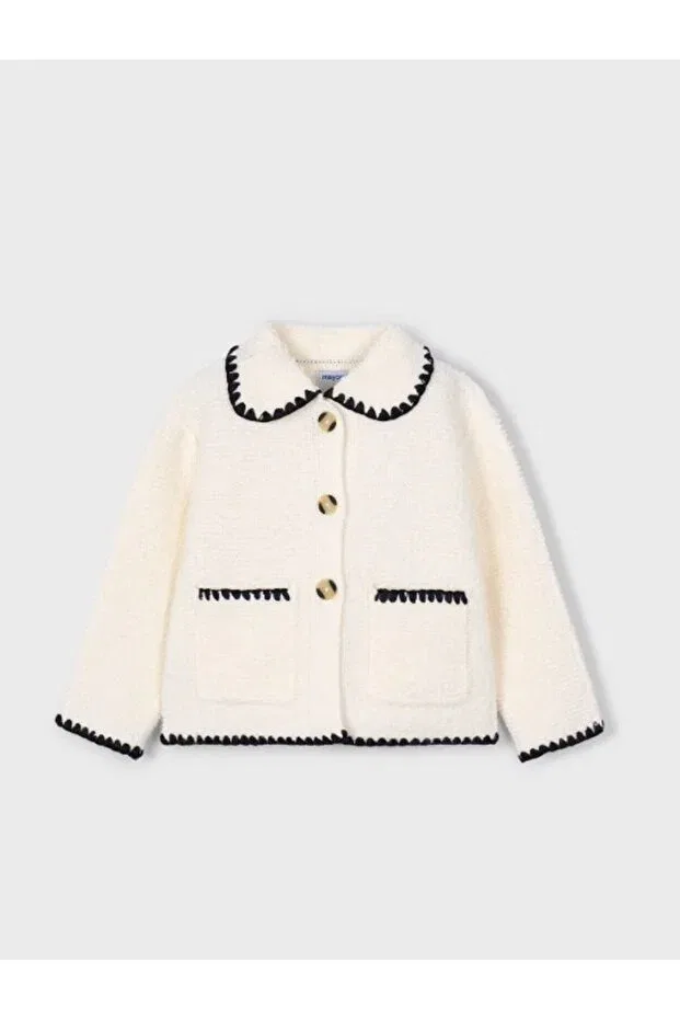 Детский кардиган для девочек с отложным воротником Baby Collar Detailed Buttoned Jacket Mayoral, Ecru — фото 2