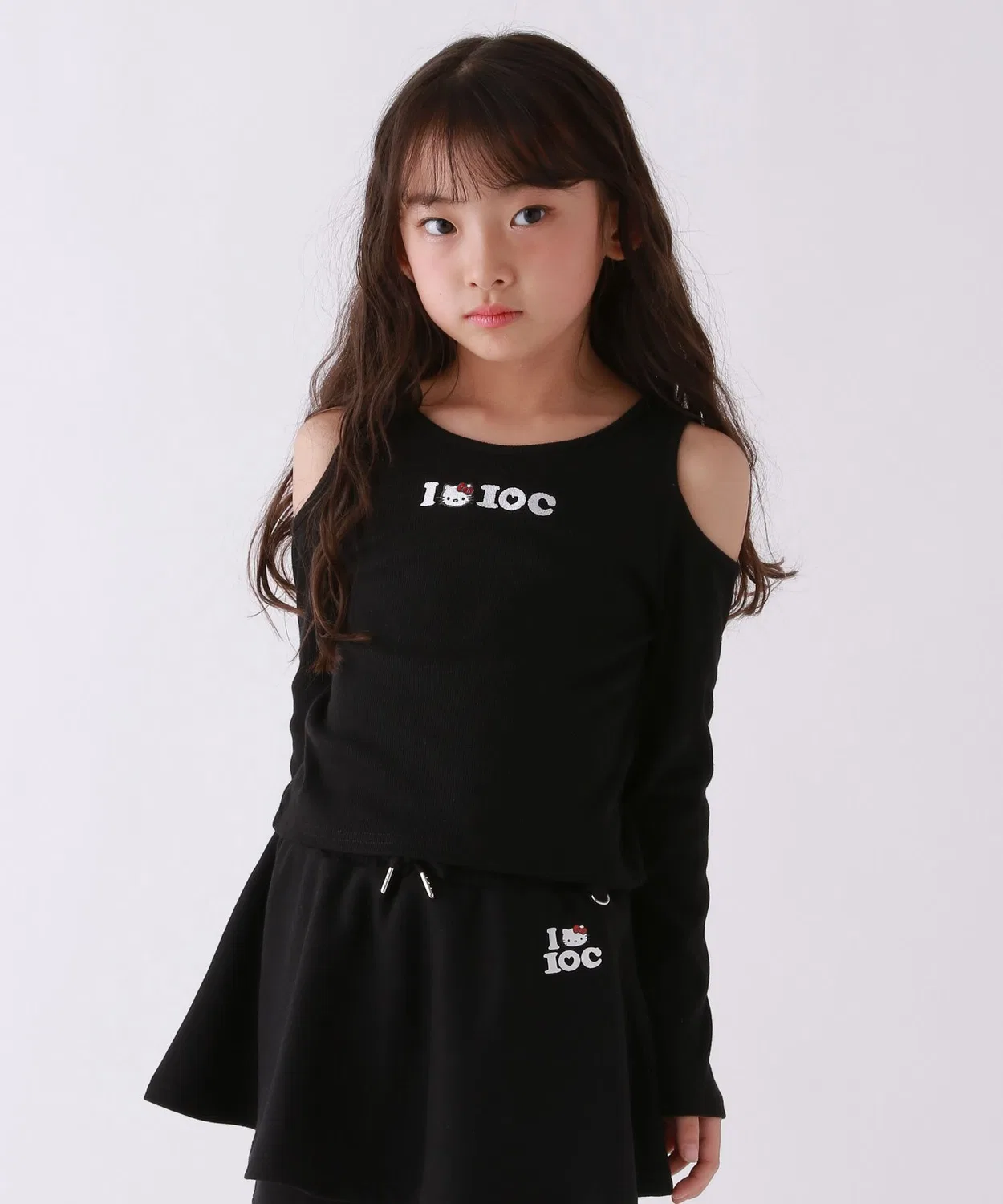 Детская футболка с принтом Hello Kitty офф-шолдер 10C REPIPI repipi armario, Black