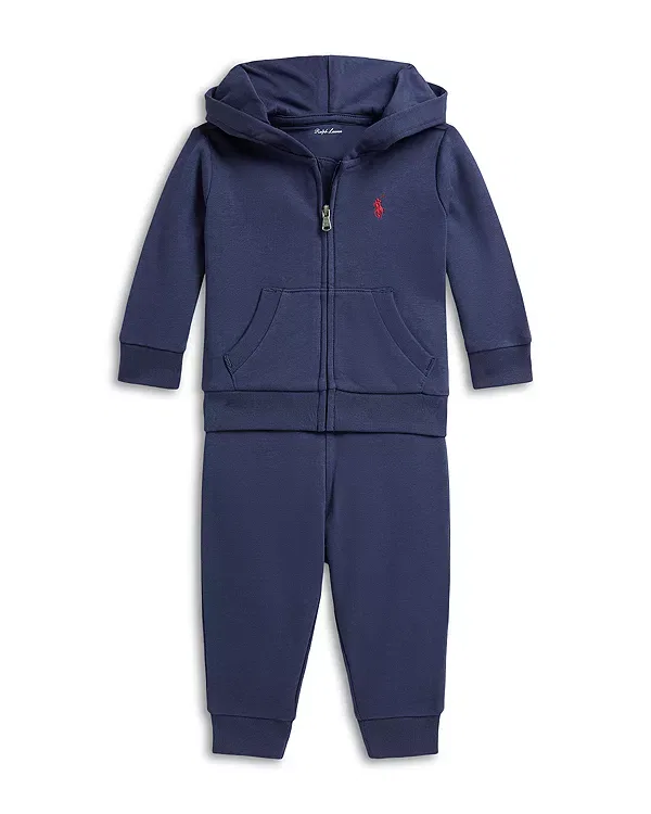 Детский комплект из футера с капюшоном и брюками Ralph Lauren, темно-синий