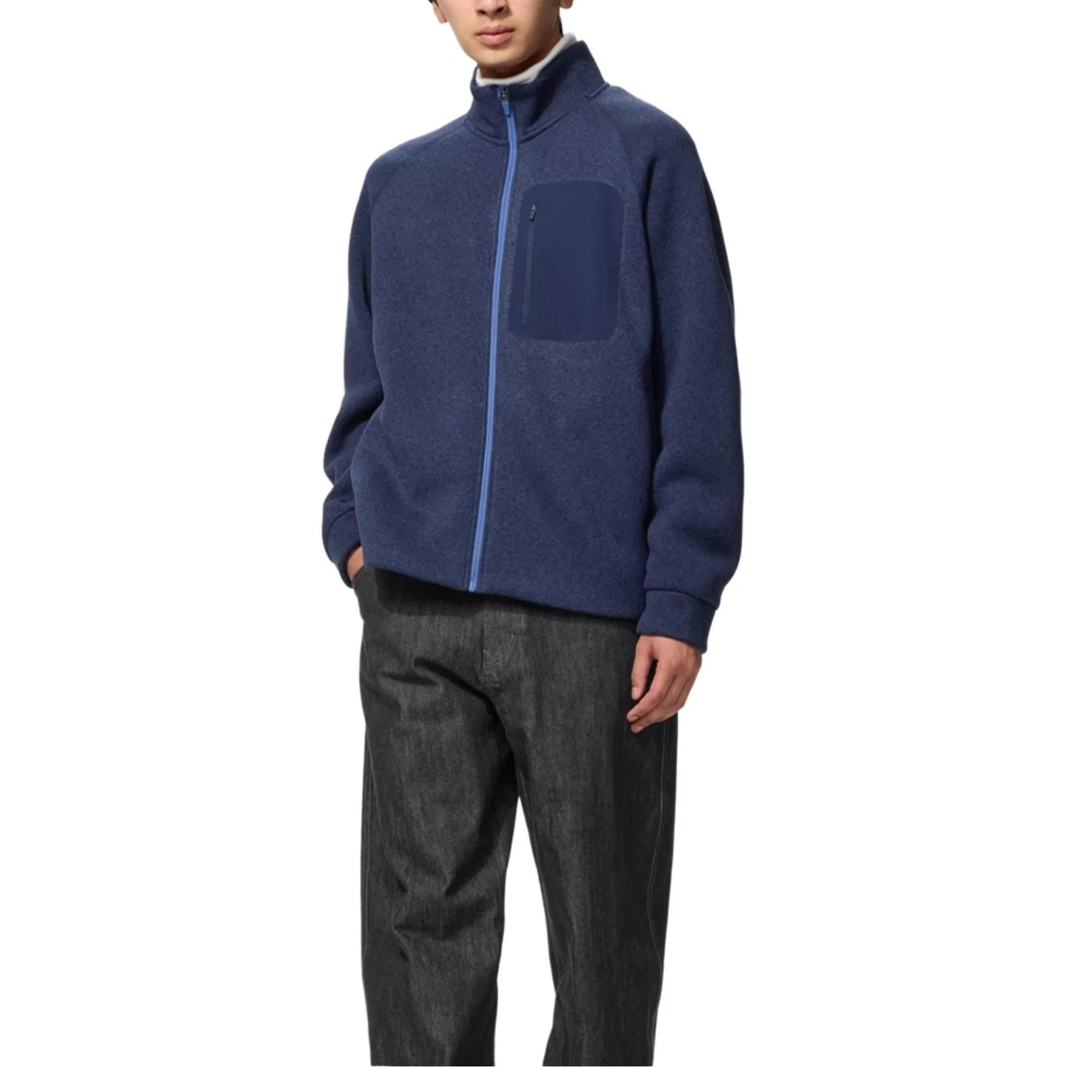 Мужская куртка Navy Blue Stand Collar Moderate UNIQLO, Navy Blue — фото 3