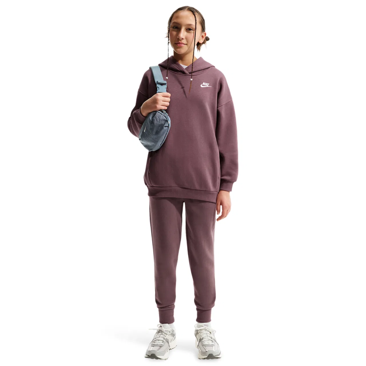 Худи для девочек Club Fleece Oversized PO Nike, цвет White/Tattoo/Tattoo — фото 4
