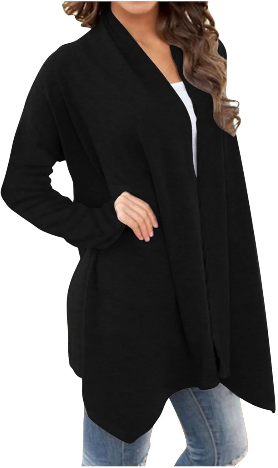 Женский кардиган с драпировкой длинный свободный, Black — фото 3