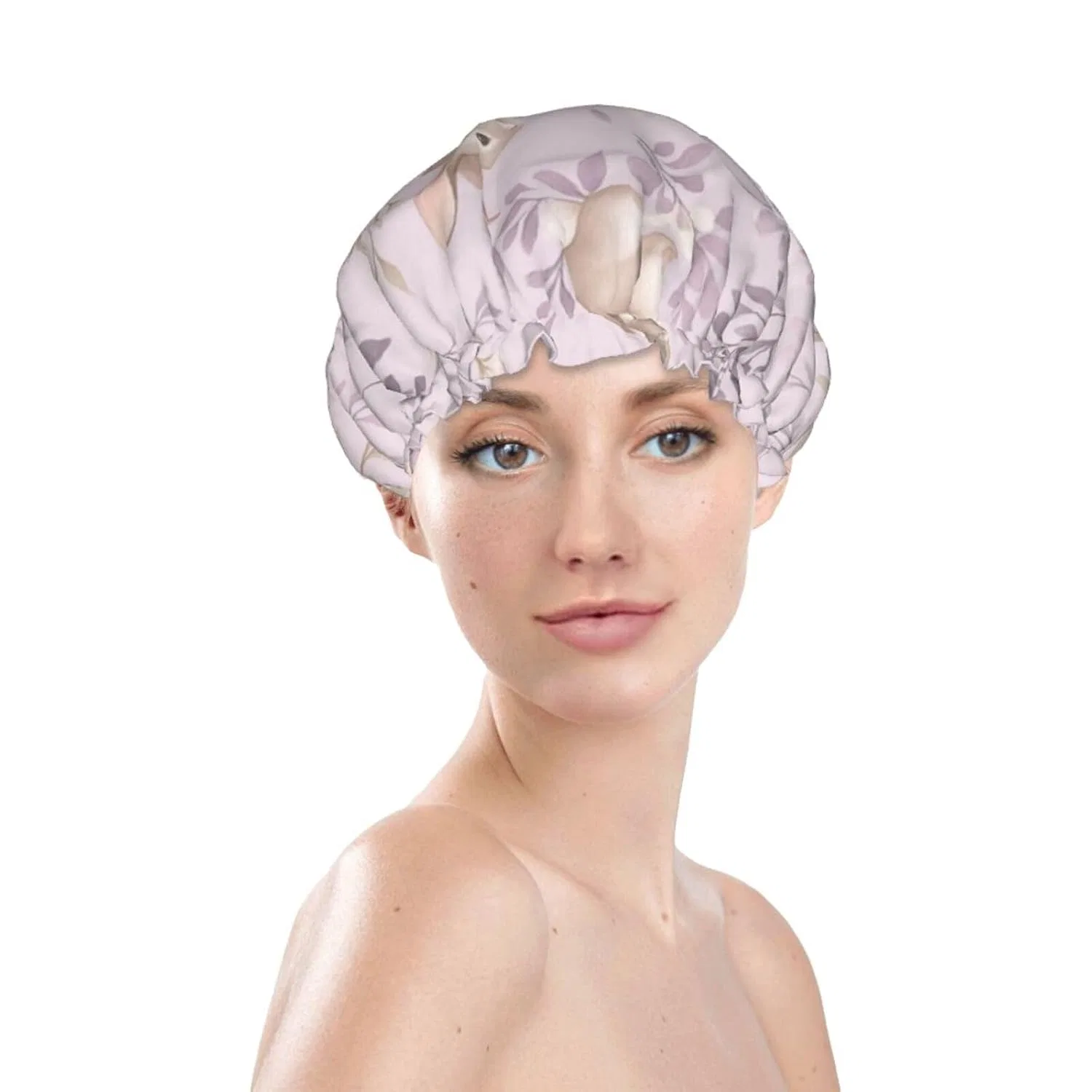 Шапочка для душа Double Layer Waterproof Reusable Bonnet, HLBSDM, 1 шт, Cute Bunny And Flowers — фото 3