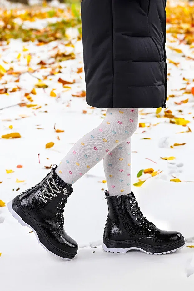 Детские ботинки для девочек с принтом Thermo sole girl's boots 621 wrinkled stone Kiko Kids, Black