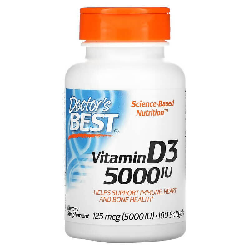 

Витамин D3 Doctor's Best 125 мкг 5000 МЕ, 180 мягких таблеток