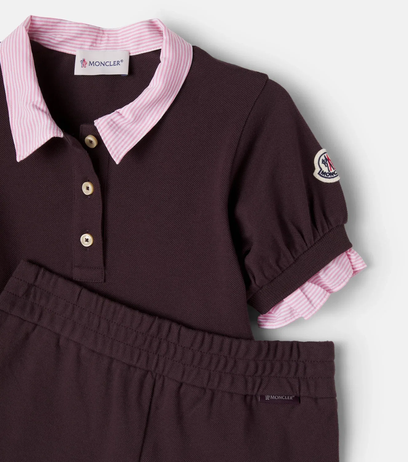 Комплект из хлопковой рубашки-поло и шорт Moncler Enfant, бордовый — фото 3