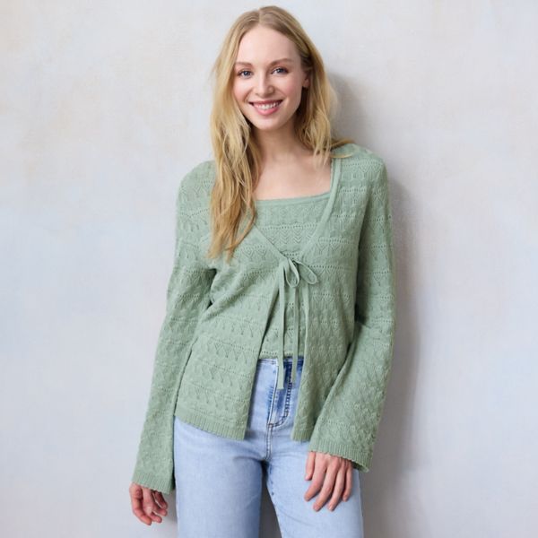 

Женский V-образный кардиган с ажурной вязкой Lc Lauren Conrad, цвет valor green