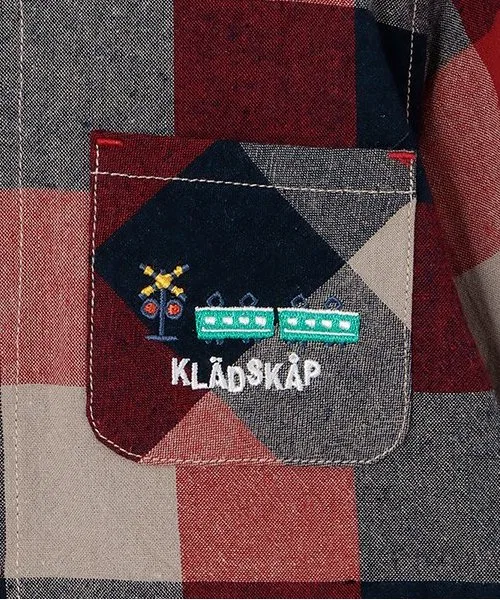 Детская рубашка с вышивкой поезда Kladskap клетчатая коричневая — фото 4