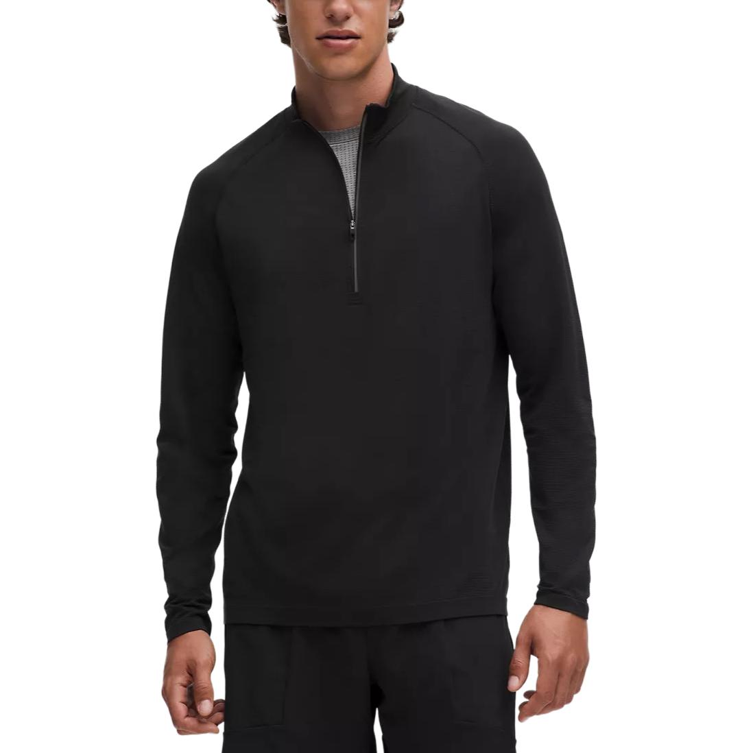 

Мужской трикотаж с половинной молнией и металлическим протектором для вентиляцией Lululemon, черный/blk/blk