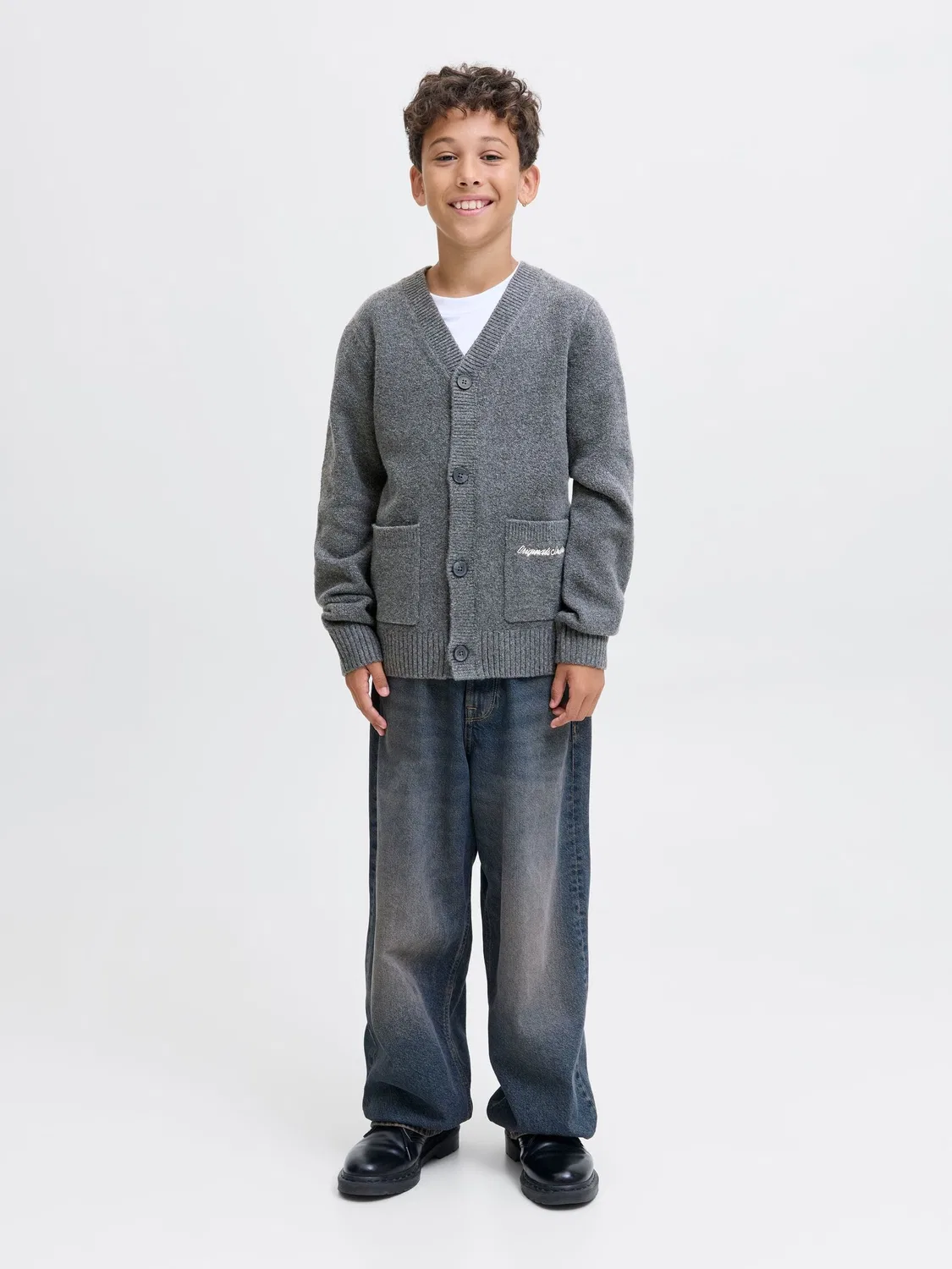 Стриккардиган с V-вырезом JACK & JONES Junior, dark grey melange — фото 4