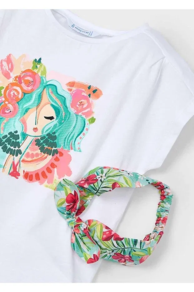 Детская футболка для девочек с принтом Summer Girl's Bandana T-Shirt Mayoral, White — фото 2