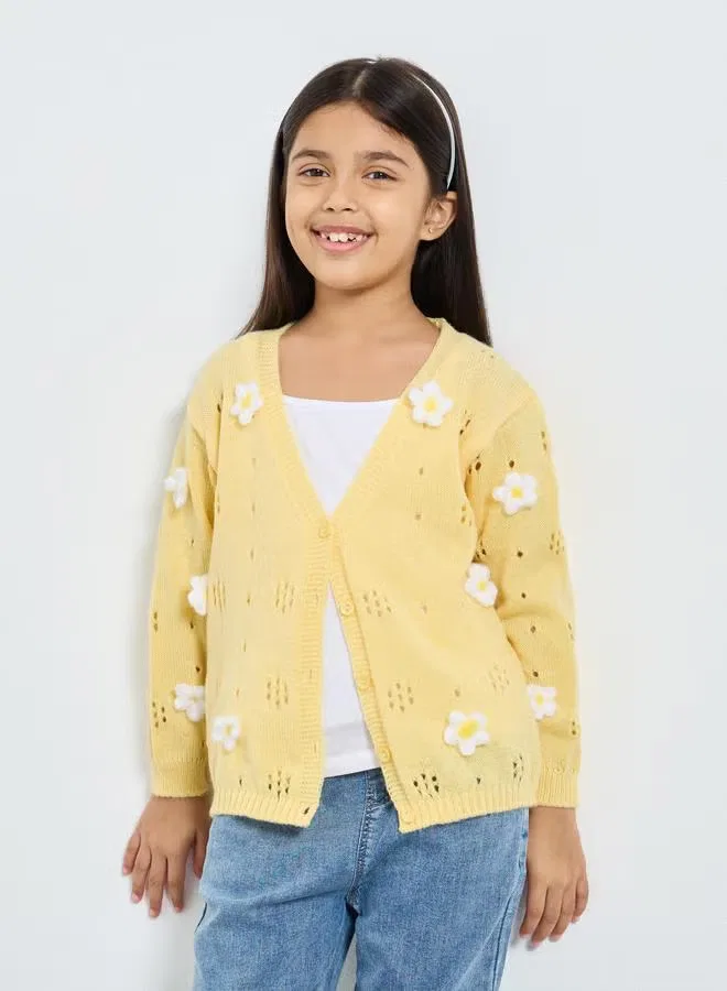 Styli Кардиган вязаный с цветочным принтом, желтый — фото 3