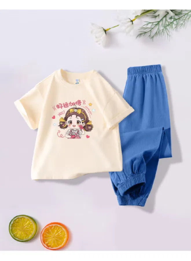 Комплект футболка и брюки с защитой от комаров с принтом для девочки Jeanswest, абрикосовый
