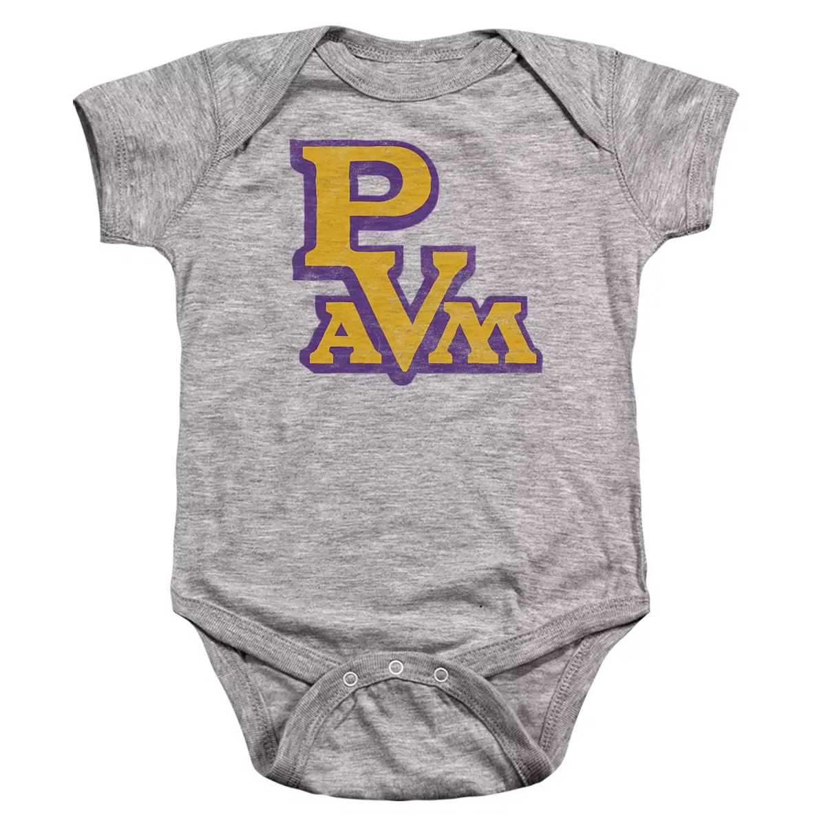 Детский боди-комбинезон на кнопках с принтом Prairie View A&M University Distressed Primary Logo Infant Snap Suit NCAA, Athletic Heather