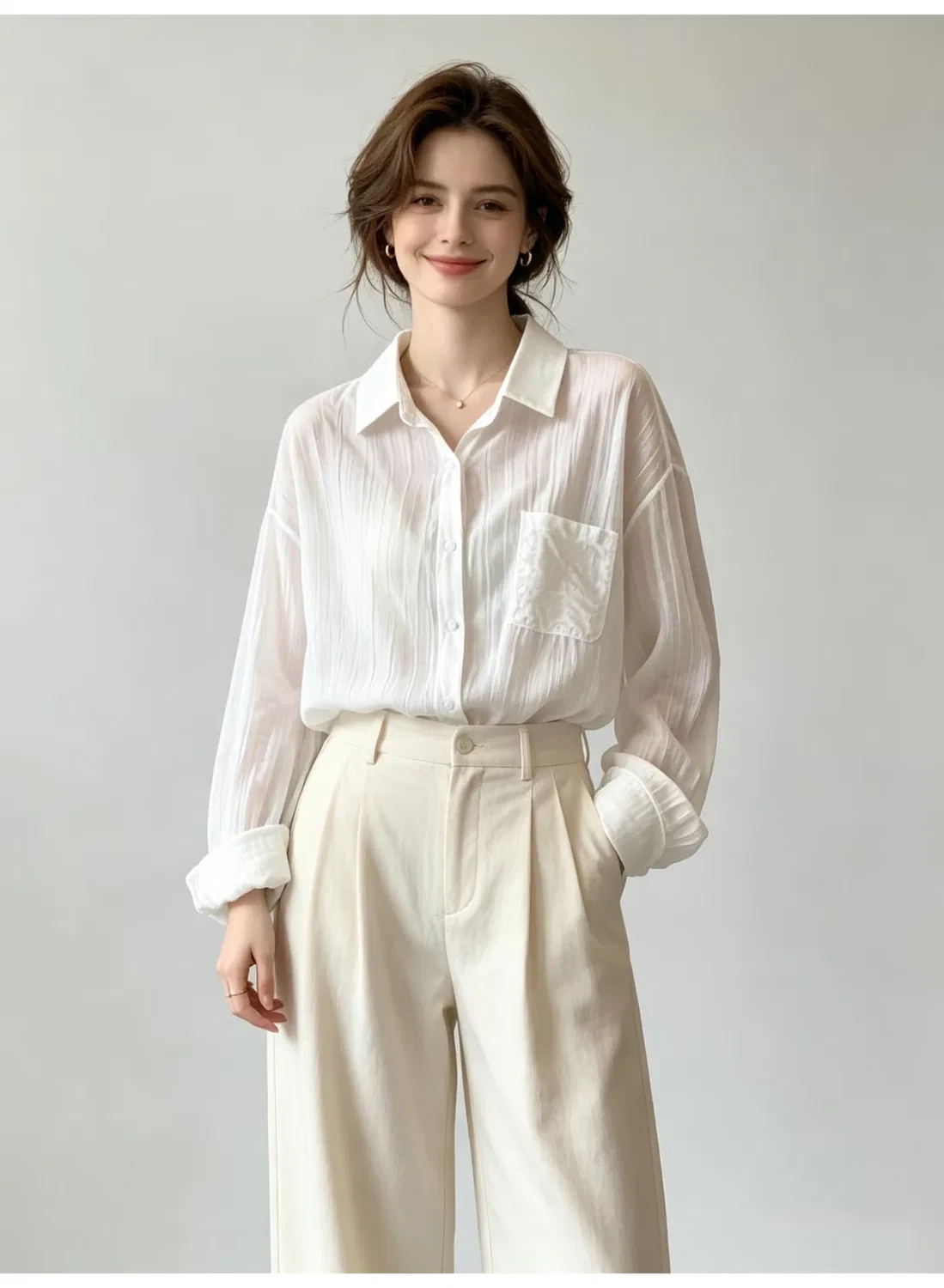 Рубашка свободная с длинным рукавом Zara, белый — фото 3