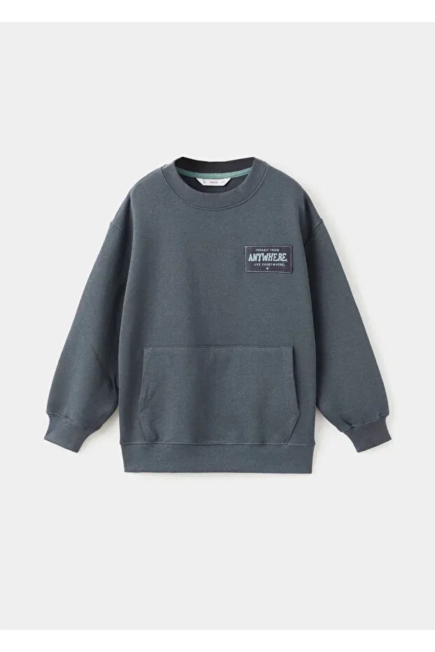 Детские свитшот для мальчиков с принтом Mango Kids, Dark Gray