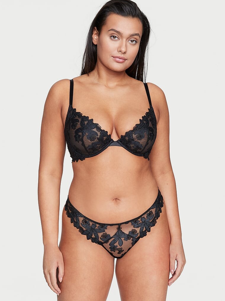 

Бюстгальтер Victoria's Secret Very Sexy Unlined Floral Embroidered Demi, черный