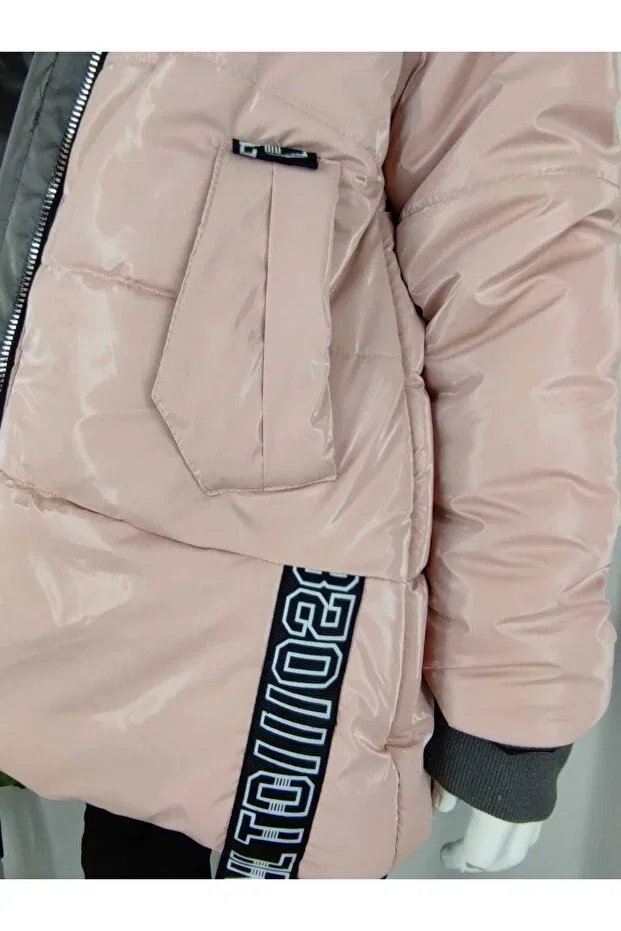 Детское пальто для девочек с капюшоном из флиса Midimod Gold, Pink — фото 3