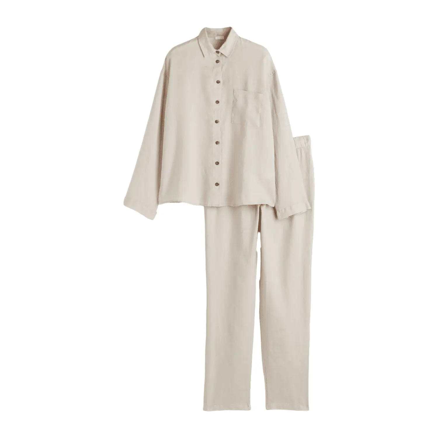 Пижама H&M Home Washed Linen, бежевый