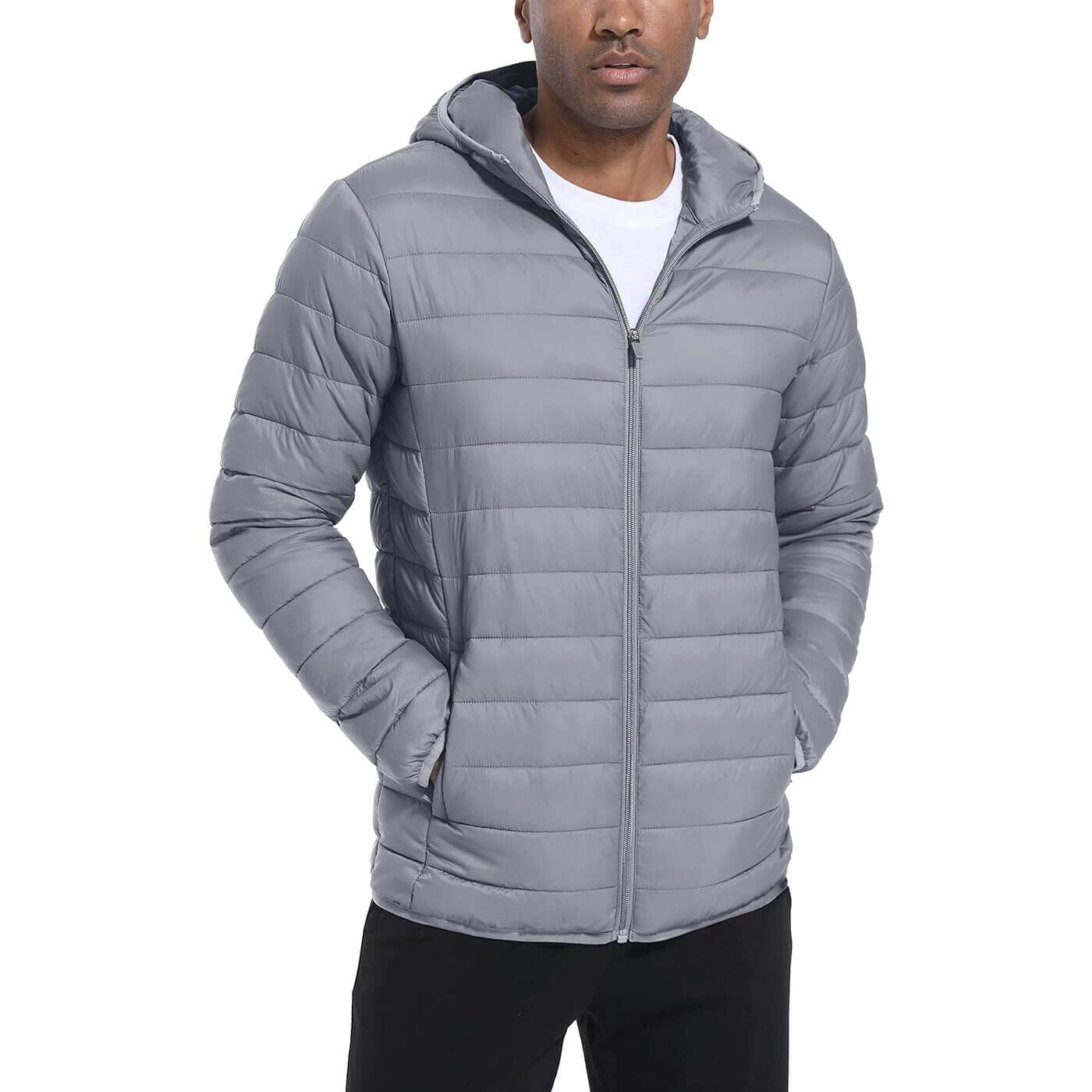 

Утепленная легкая куртка с капюшоном Tacvasen Puffer Water-Repellent Windbreaker, светло-серый