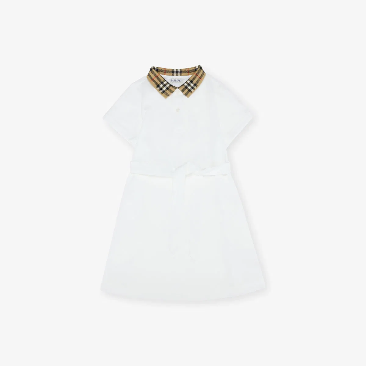 Хлопковое платье-поло astrid с клетчатым воротником, для детей 4-14 лет Burberry, белый