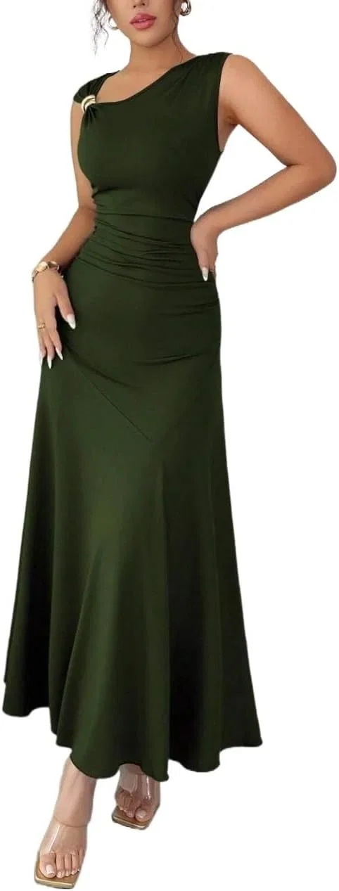 Женское миди-платье асимметричного кроя Army Green