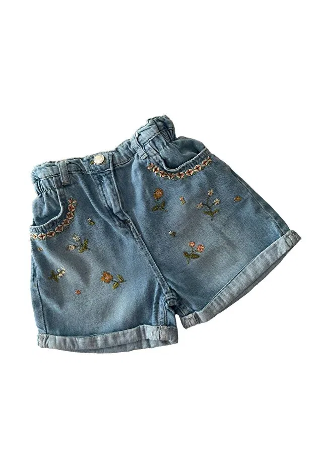 Детские шорты для девочек с вышивкой Minigimin Cicileri, Light Blue-30607 — фото 4