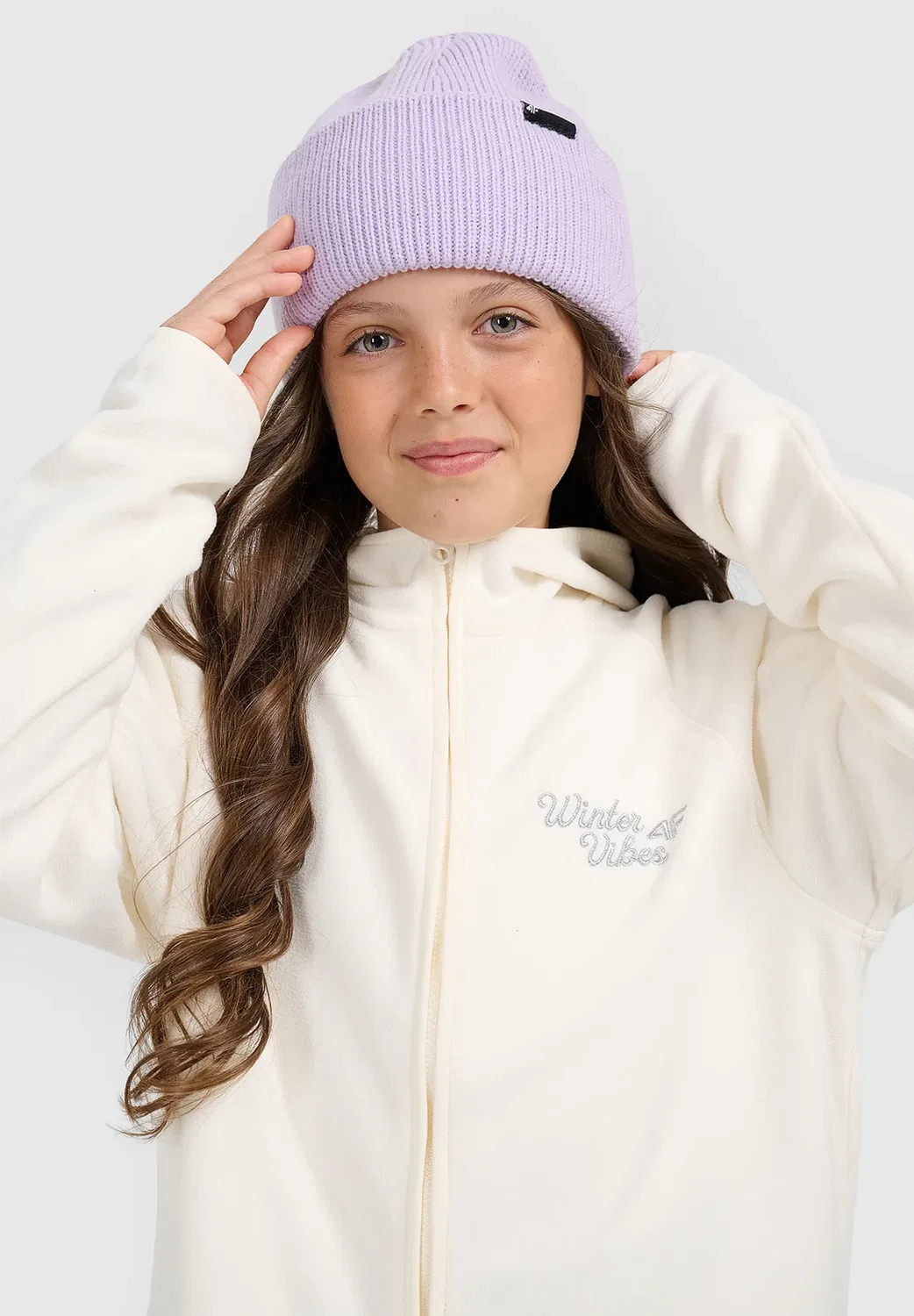 Polar свободная куртка z kapturem dziewczęcy - флисовая куртка 4F, Off White — фото 4