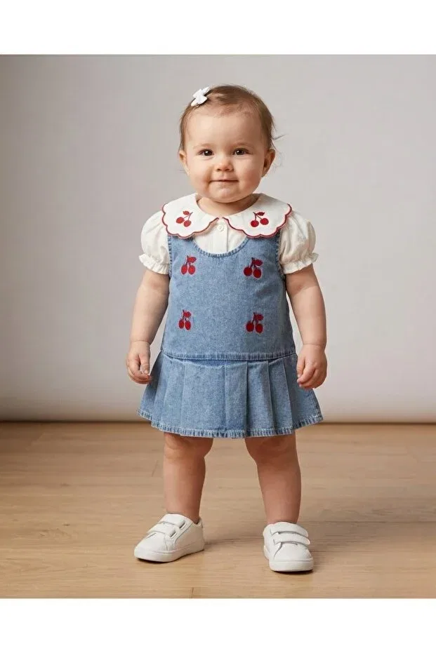 Детский комплект для девочек с вышивкой вишни Ege Bebek, Blue