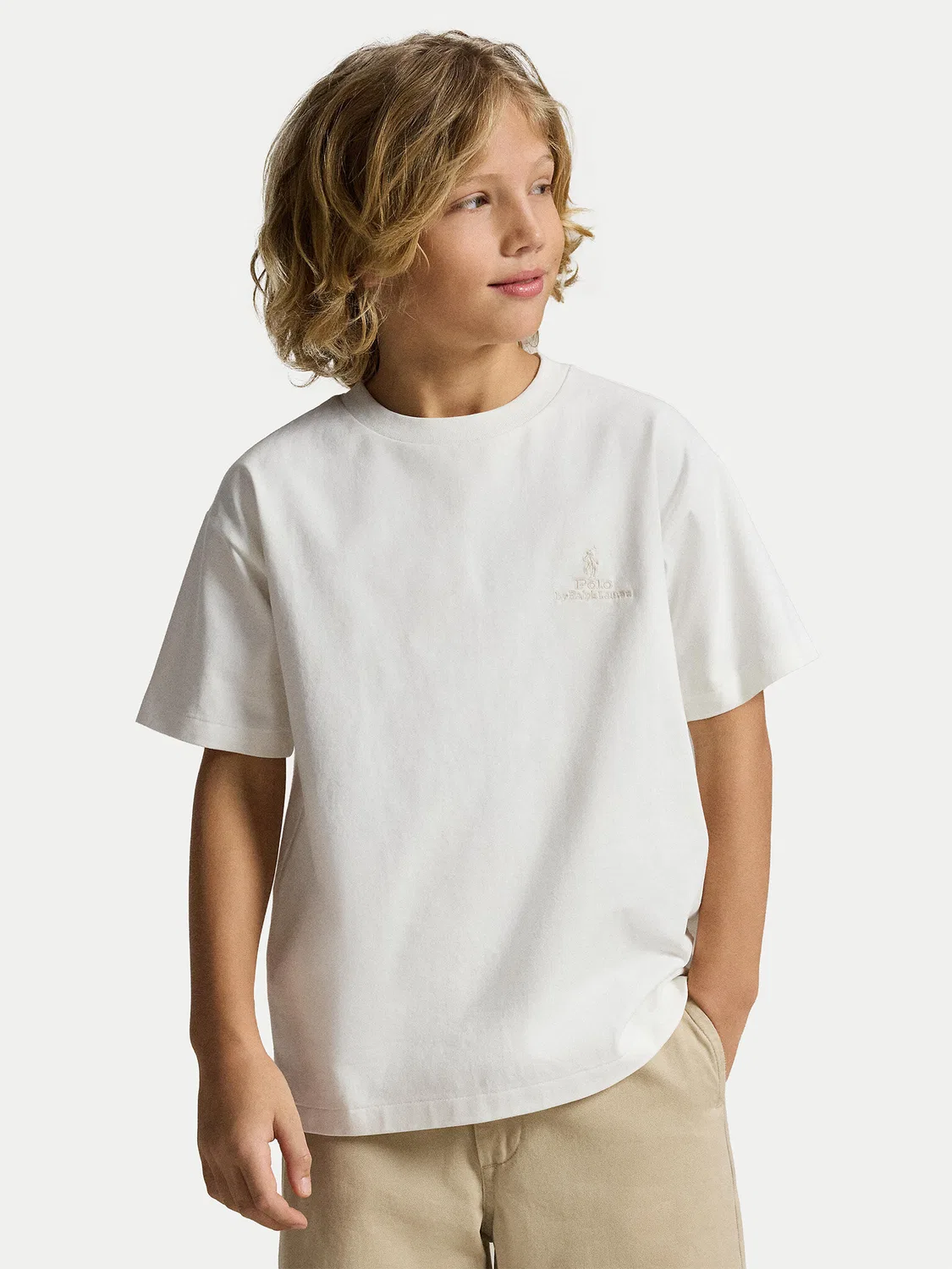 Футболка оверсайз цвета экрю для мальчика Polo Ralph Lauren, кремовый
