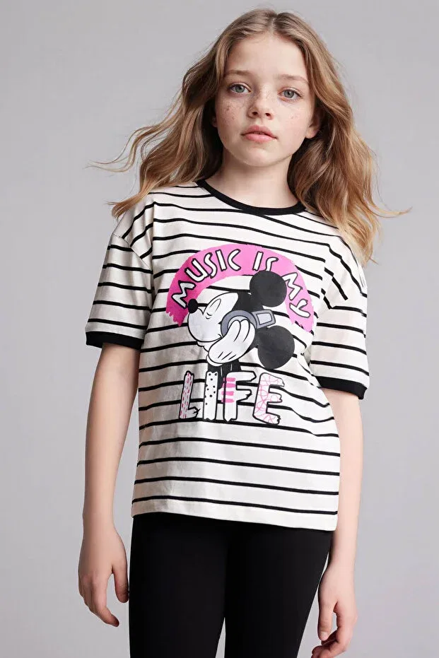 Детская футболка для девочек хлопковая Disney Mickey & Minnie Defacto, Ecru-Er105 — фото 3