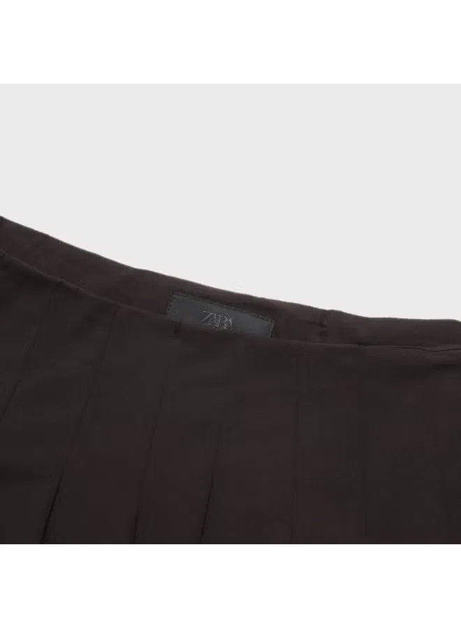 Юбка мини плиссированная Zara, черный кофе — фото 4