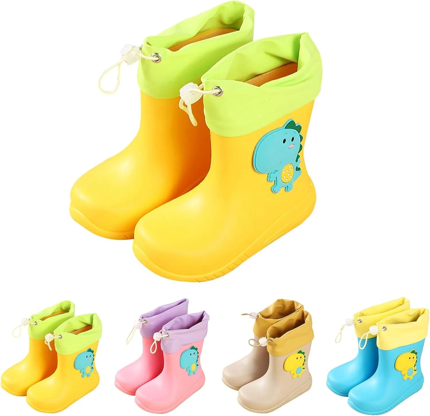 Детские сапоги дождевые с принтом динозавров Boys Girls Dinosaur Rain Boots, Yellow — фото 3