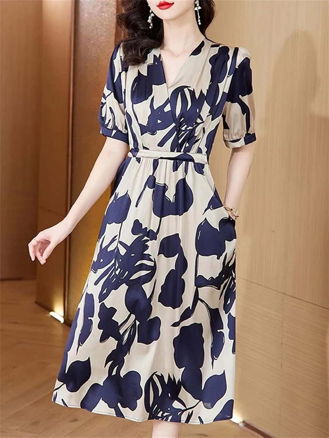 Женское платье с цветочным принтом A-силуэта, Silk Luxury, Blue — фото 2