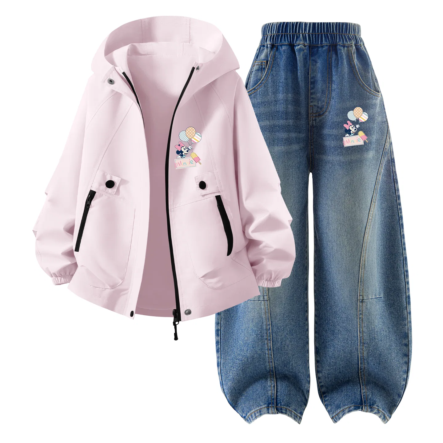Детский спортивный комплект с капюшоном из футера Silicone Balloons Disney, Silicone Balloons K Cherry Blossom Pink+Balloons K Denim Blue