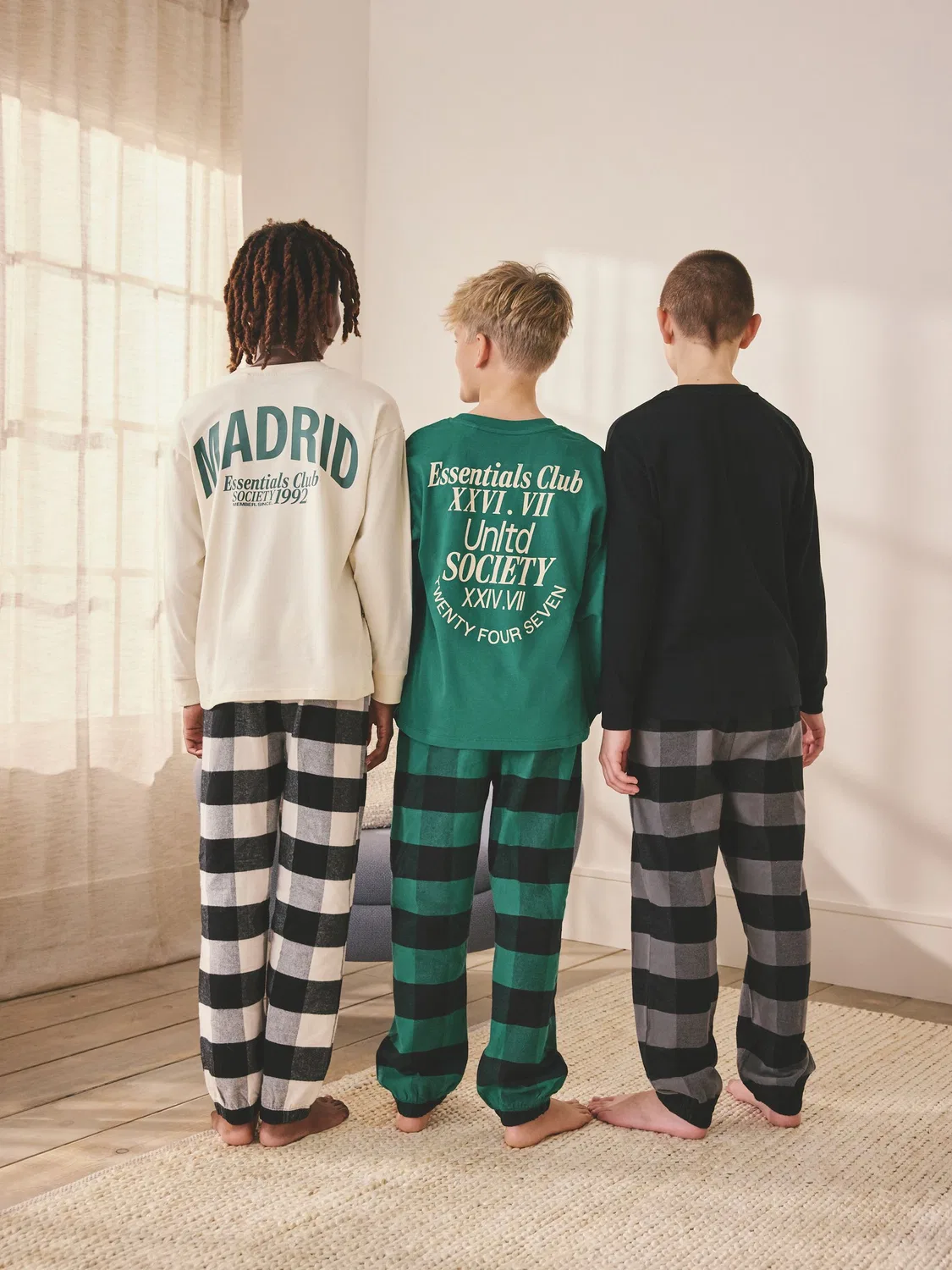 Пижама 3 шт., хлопок, Woven Check Pyjamas Next, черный/зеленый/белый — фото 2