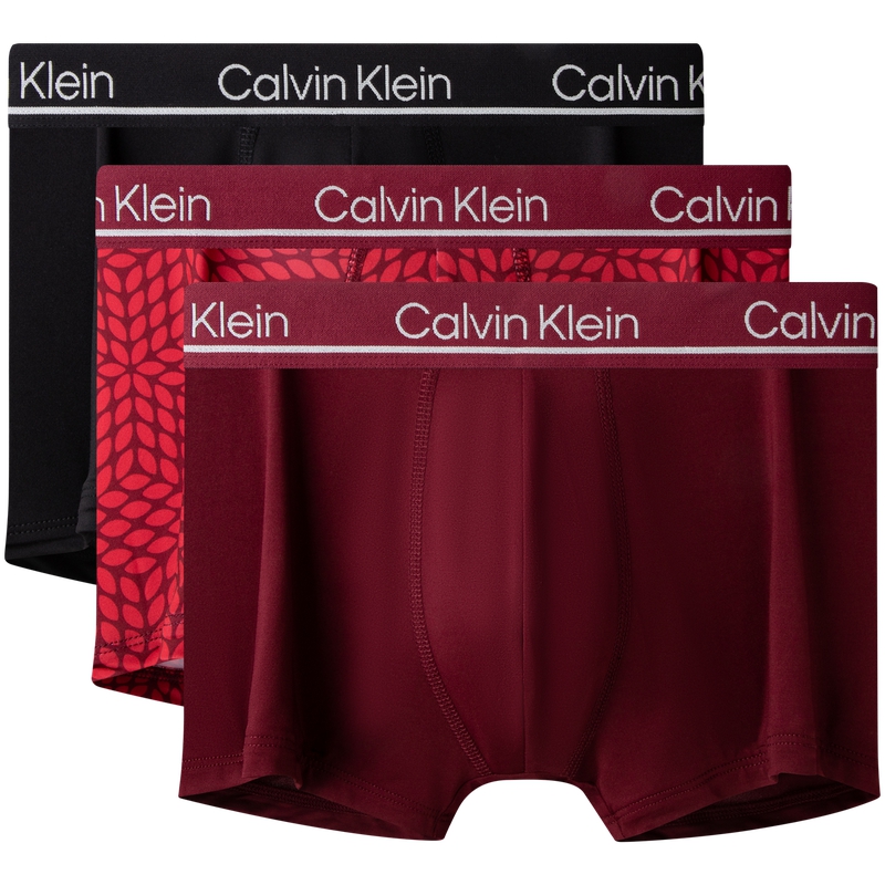 Комплект трусов Calvin Klein Boxer, 3 предмета, космический черный/принт красный/вермильон