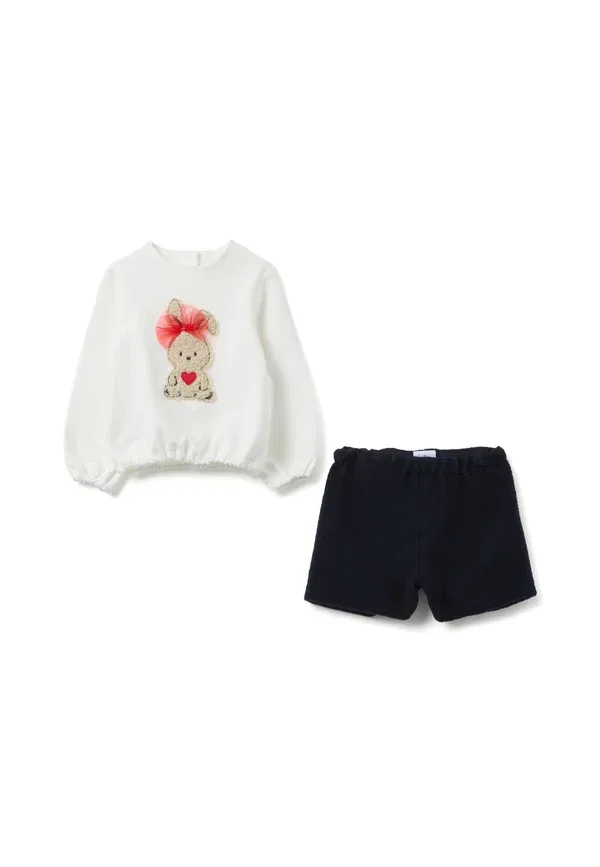 Комплект из свитшота и брюк с бантом, Set with festive detailing, Ovs, White, белый/синий