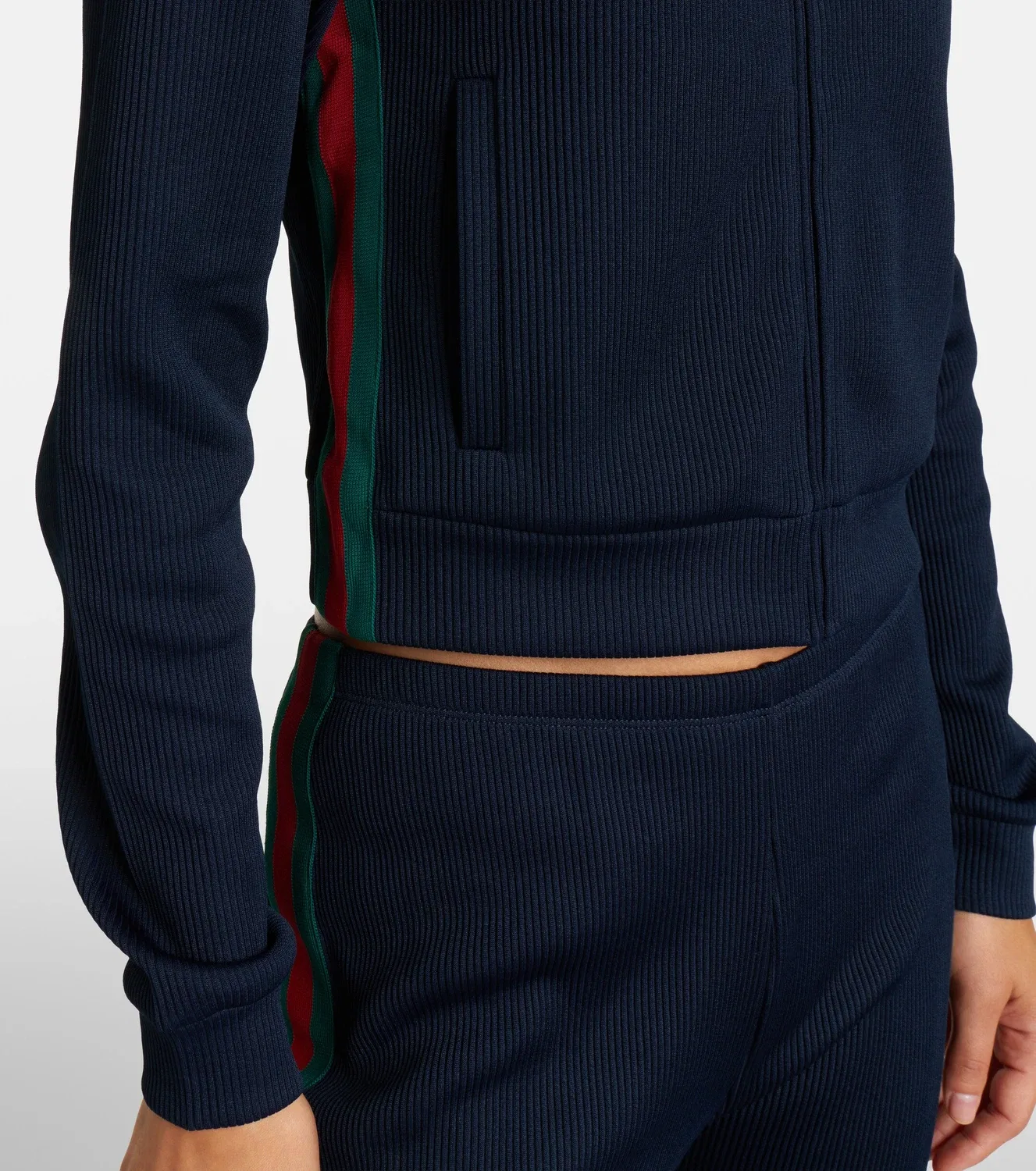 Худи на молнии из джерси с полосками Web Stripe GUCCI, синий — фото 4