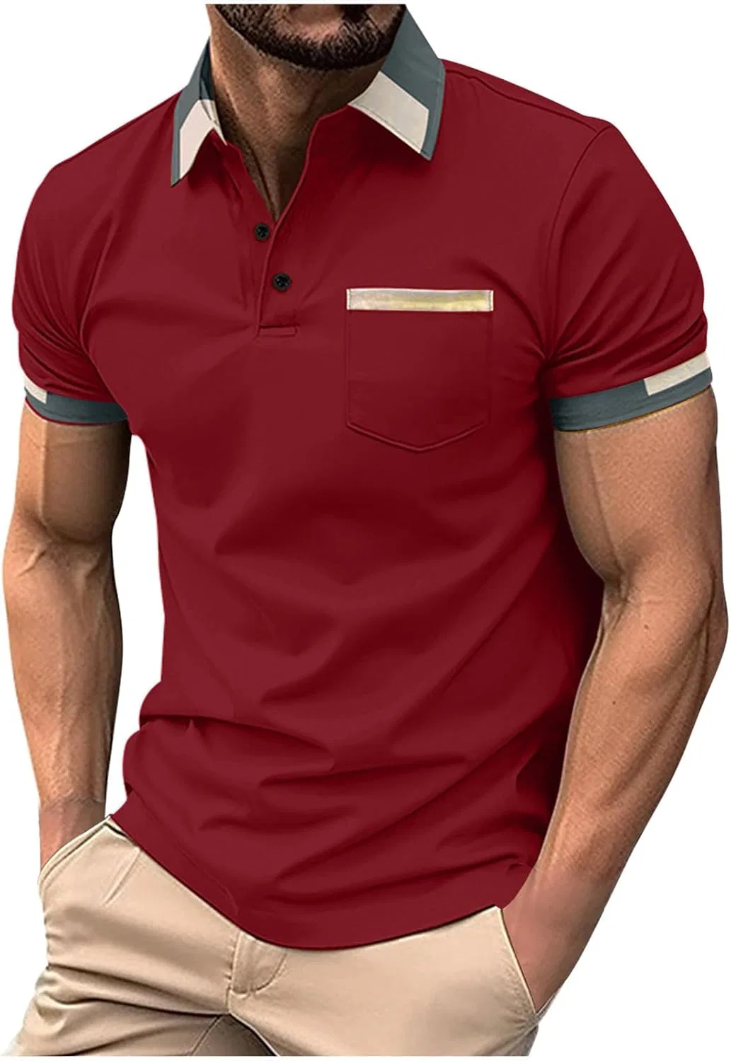 Мужская спортивная футболка с цветовым блоком и лацканом Golf, Wine
